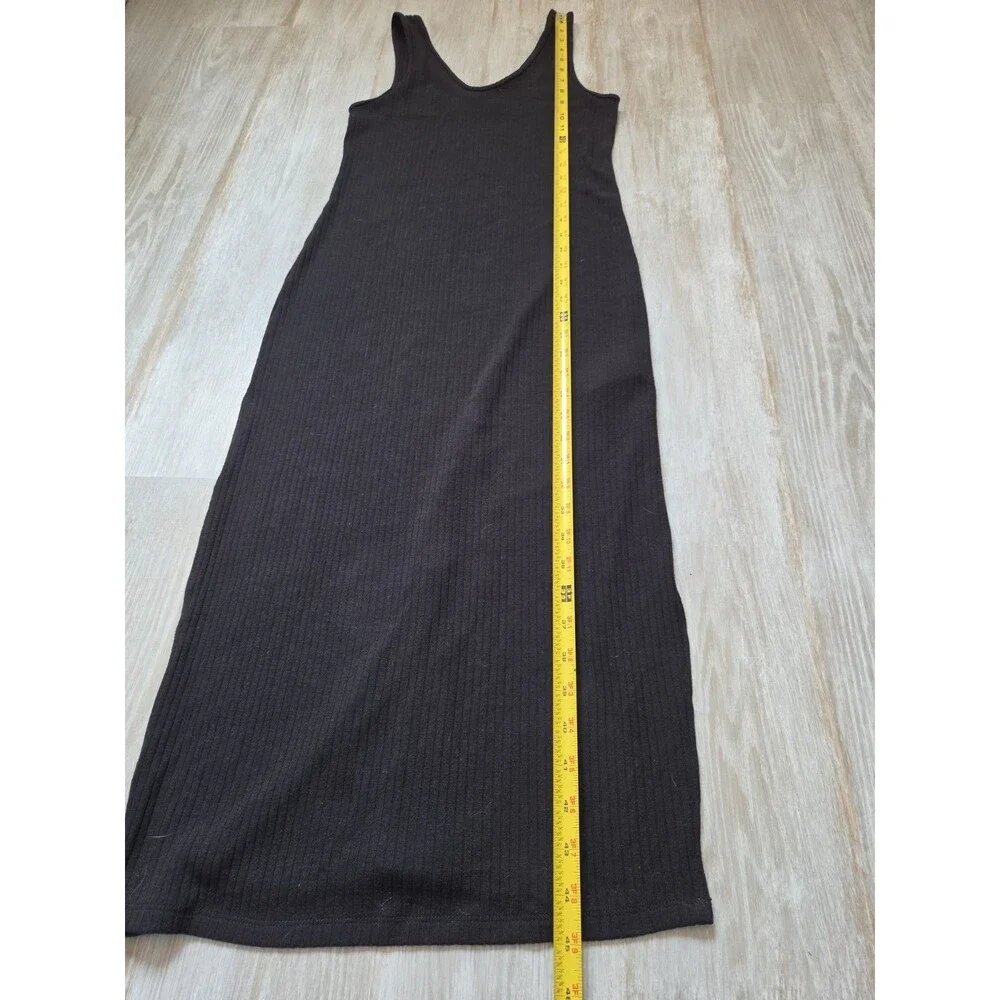 Abercrombie & Fitch Black Ribbed V Neck Side Slit Maxi Tank Dress Size S EUC